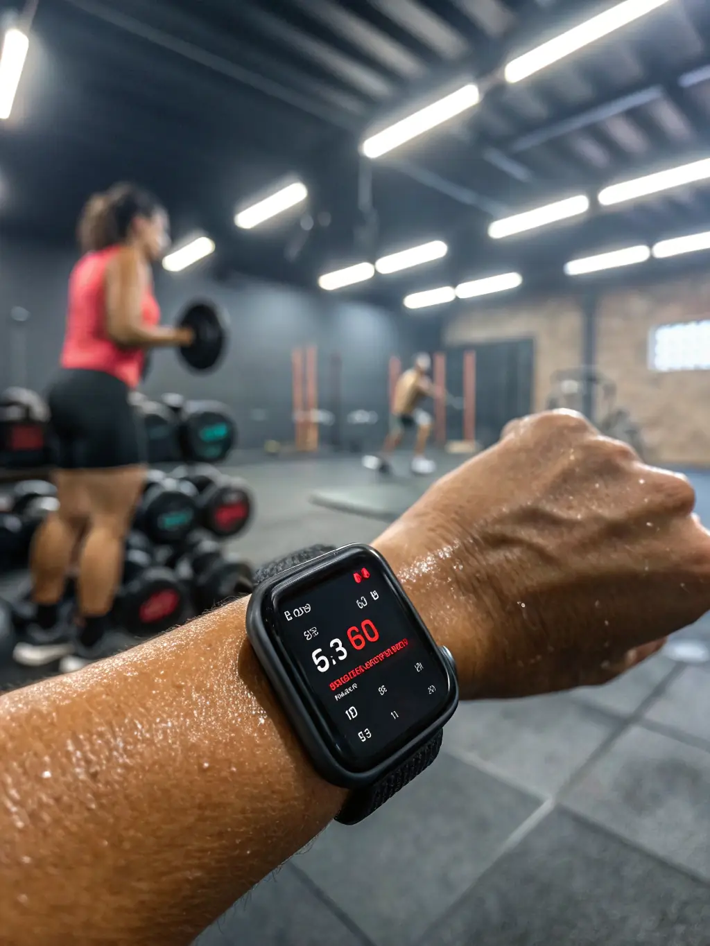 A refurbished Apple Watch showcasing its fitness tracking capabilities, displayed on a wrist during a workout session, highlighting its health monitoring features.