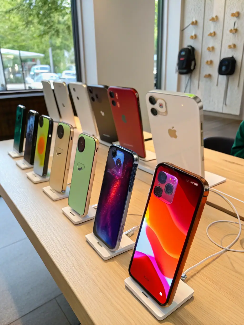 An image showcasing a wide variety of refurbished iPhones, iPads, and Apple Watches neatly arranged, representing the extensive selection available at InformaticsPhone.com.