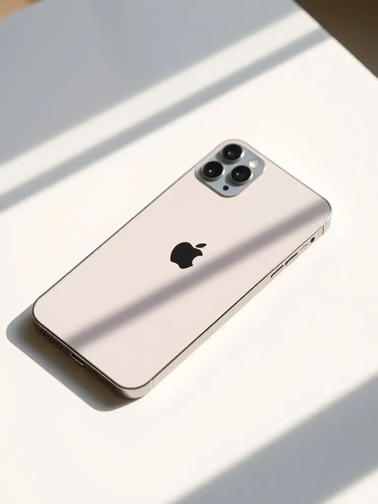 A close-up shot of a refurbished iPhone in excellent condition, showcasing its screen and sleek design, placed on a clean, modern surface.